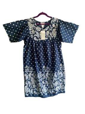 Essentials Navy and White Polka Dot and Paisley Print Cotton House Dress